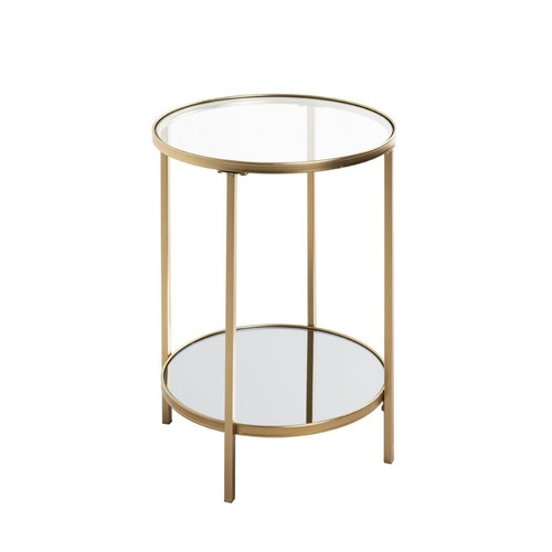 3S. x Home - Table d'appoint ronde acier laqué d’or et plateaux miroir et verre trempé - Collection Authentique Meubles et Déco